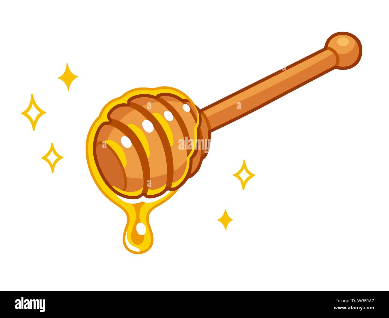 Hand drawn cartoon style honey dipper. Wooden spoon with dripping
