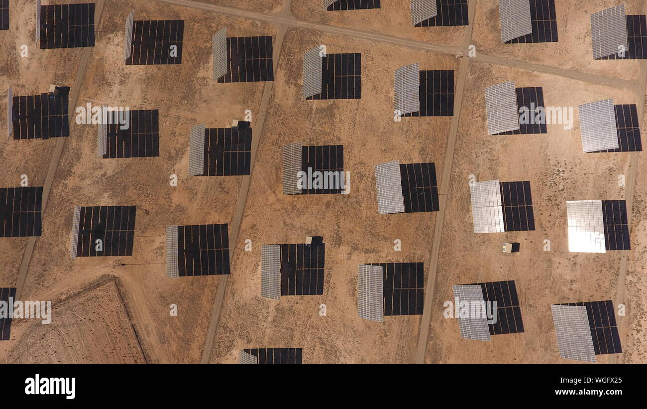 Aerial View Of Solar Panels In Desert Stock Photo Alamy