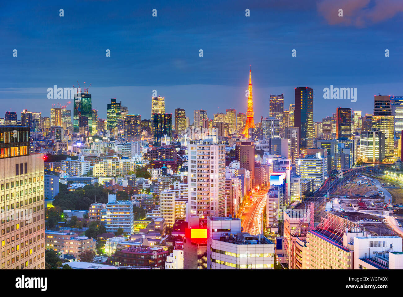 Tokyo Japan Downtown Skyline View From Aove The Shinagawa Area At Night Stock Photo Alamy