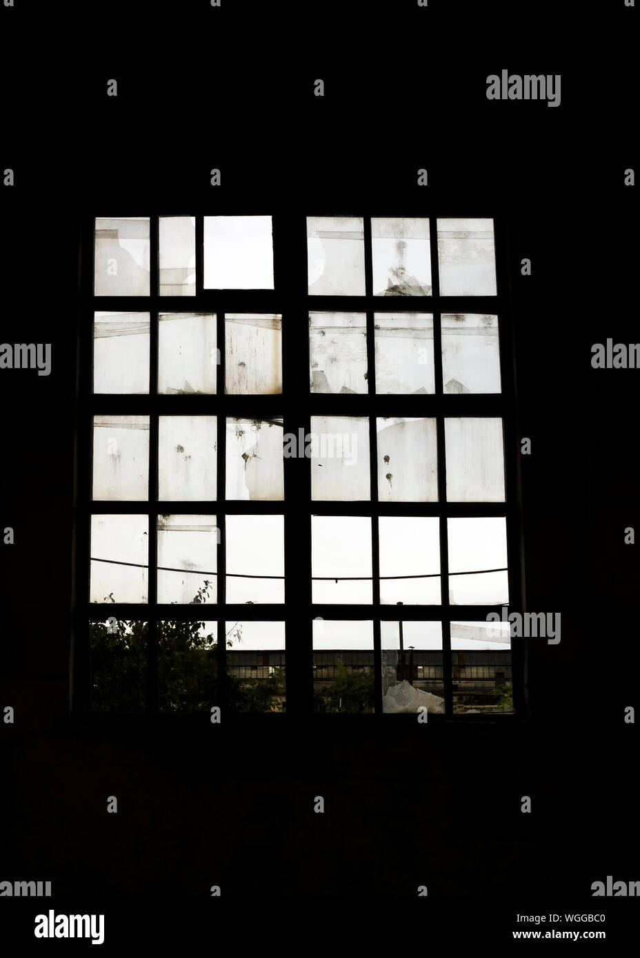 Glass Window Of Abandoned Industrial Building Stock Photo
