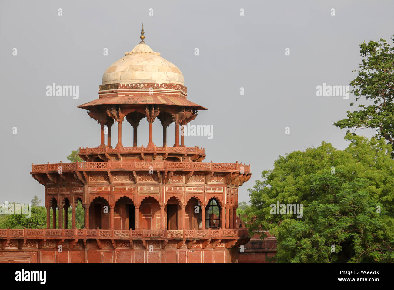 octagonal tower of the Kau Ban Mosque on the grounds of the Taj Mahal ...