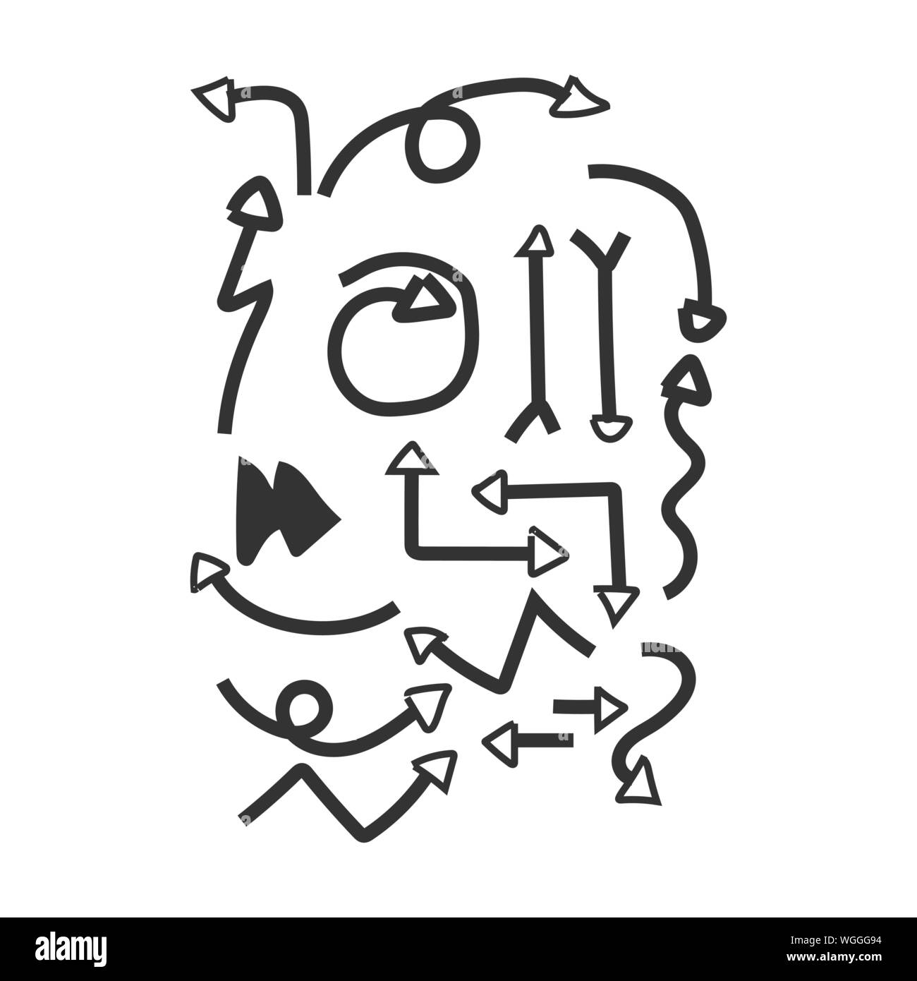 Abstract brush line arrows in hand drawn style for concept design doodle illustration vector template Stock Vector