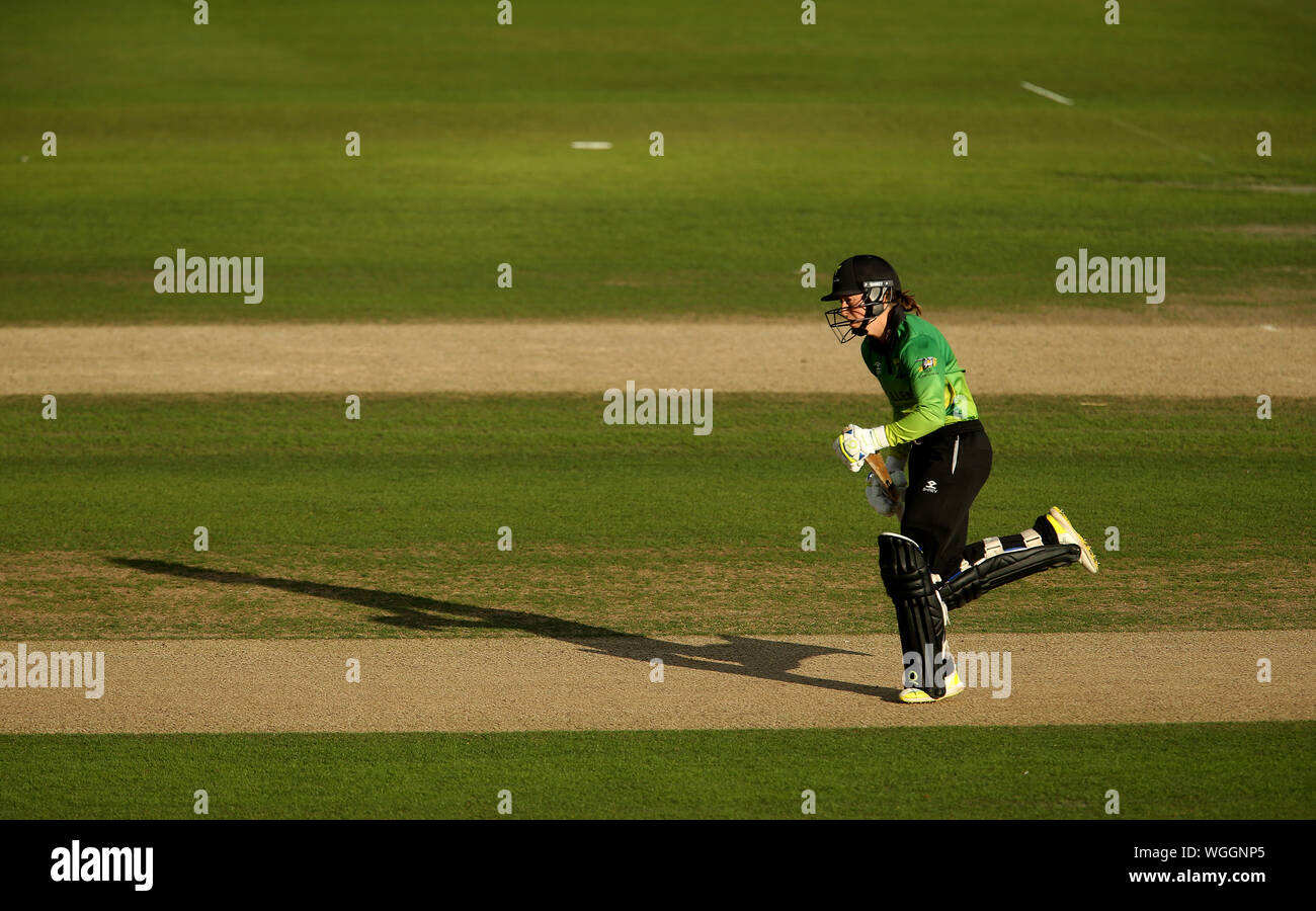 Western Storm's Fran Wilson in action during Kia Super League final at the 1st Central County Ground, Hove. Stock Photo