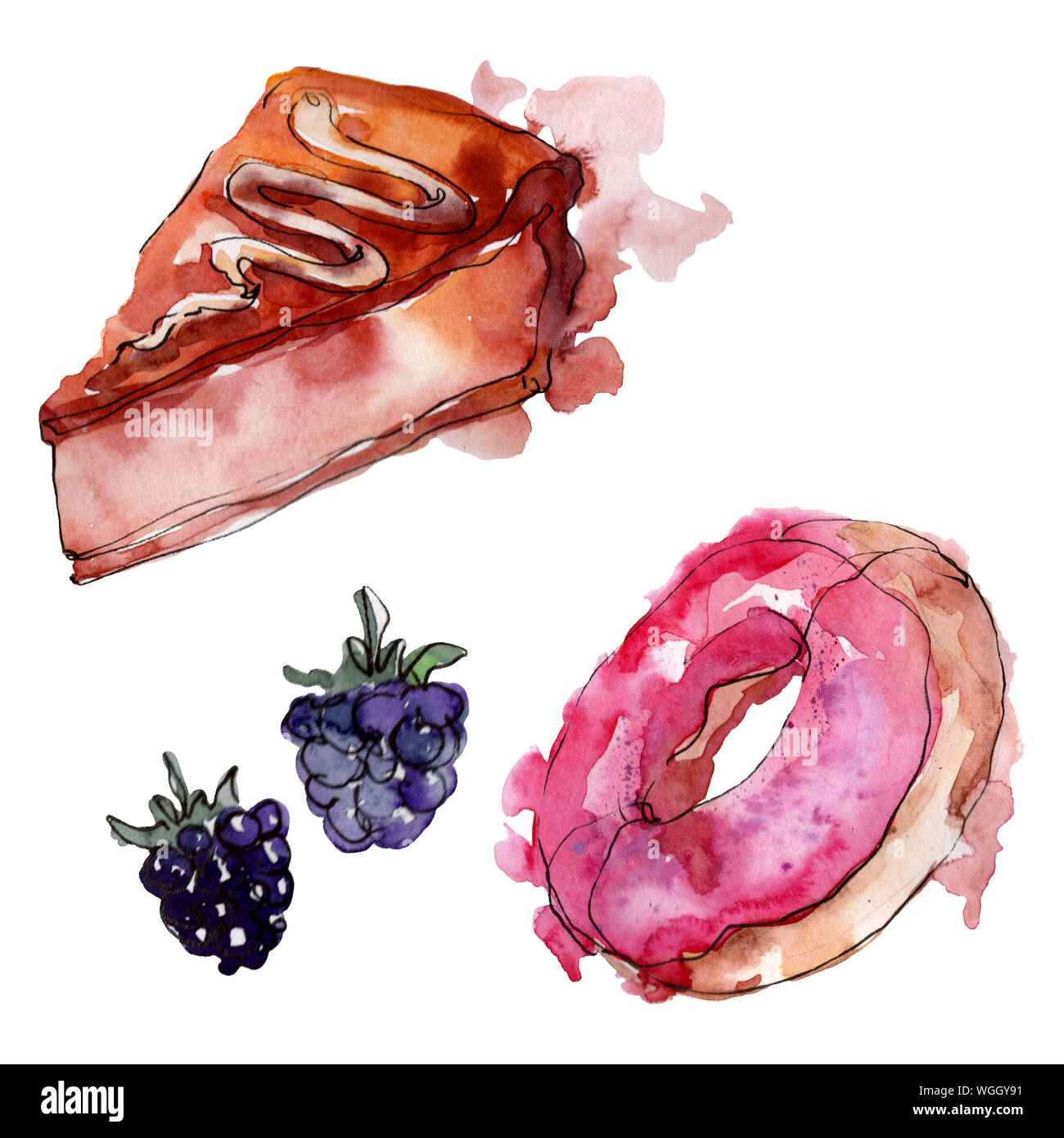 Tasty cake in a watercolor style. Background illustration set