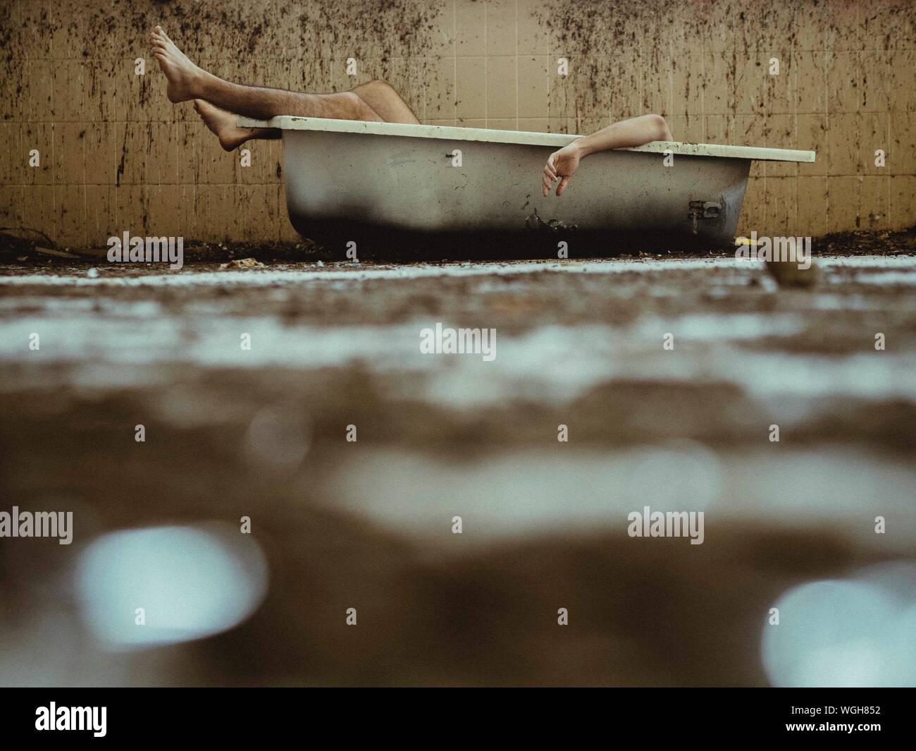 View Of Man Lying In Bath Stock Photo Alamy