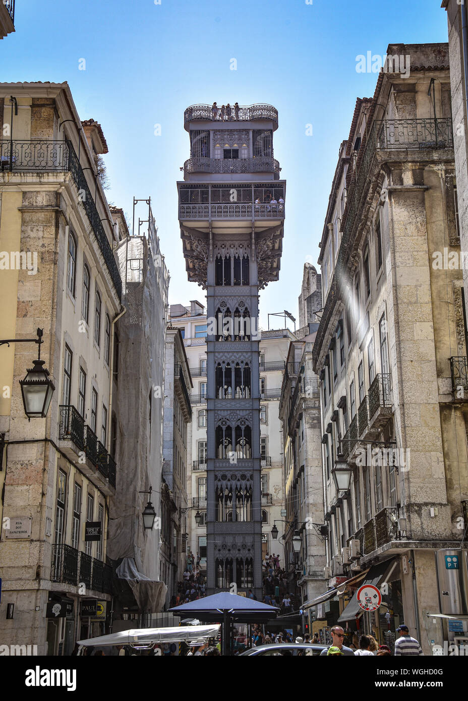 Lisbon, Portugal - July 24, 2019: The Santa Justa Lift, an iron-cast elevator built in 1902 Stock Photo