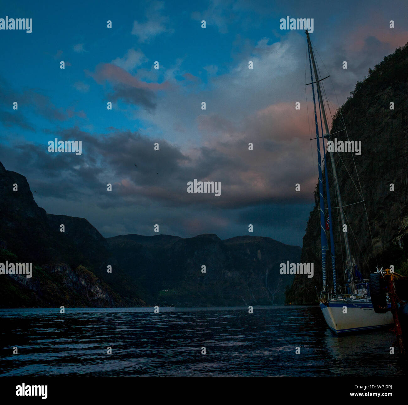 Small fisher village at Sognefjord, next to Laerdal Tunnel, Norway Stock Photo