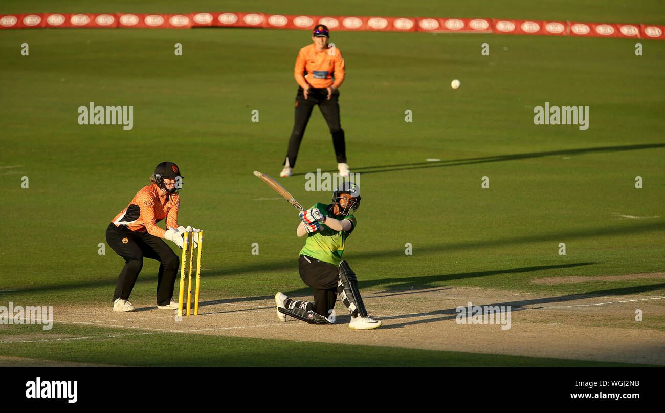 Western Storm's Deepti Sharma in action during Kia Super League final at the 1st Central County Ground, Hove. Stock Photo