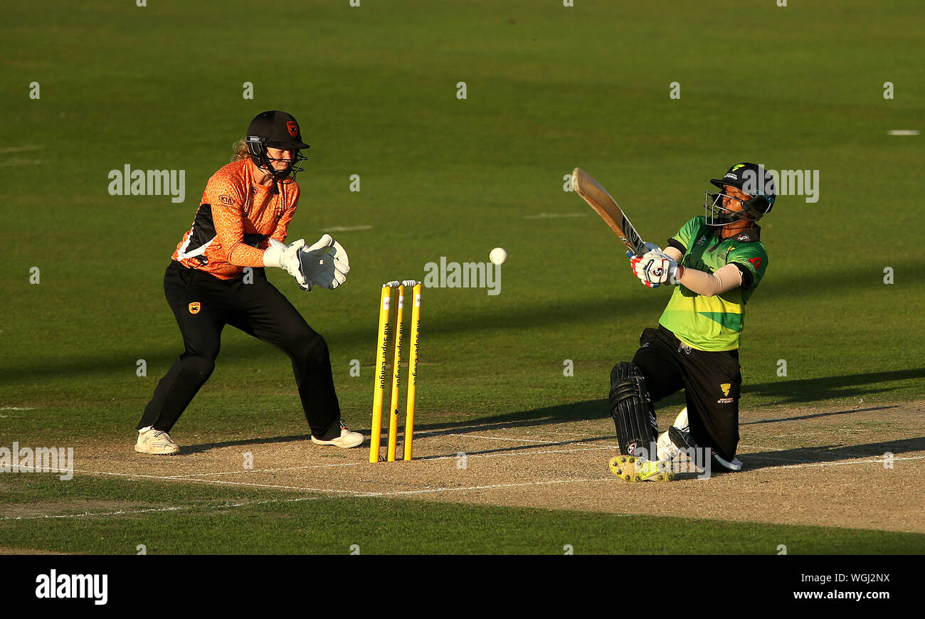 Western Storm's Deepti Sharma in action during Kia Super League final at the 1st Central County Ground, Hove. Stock Photo