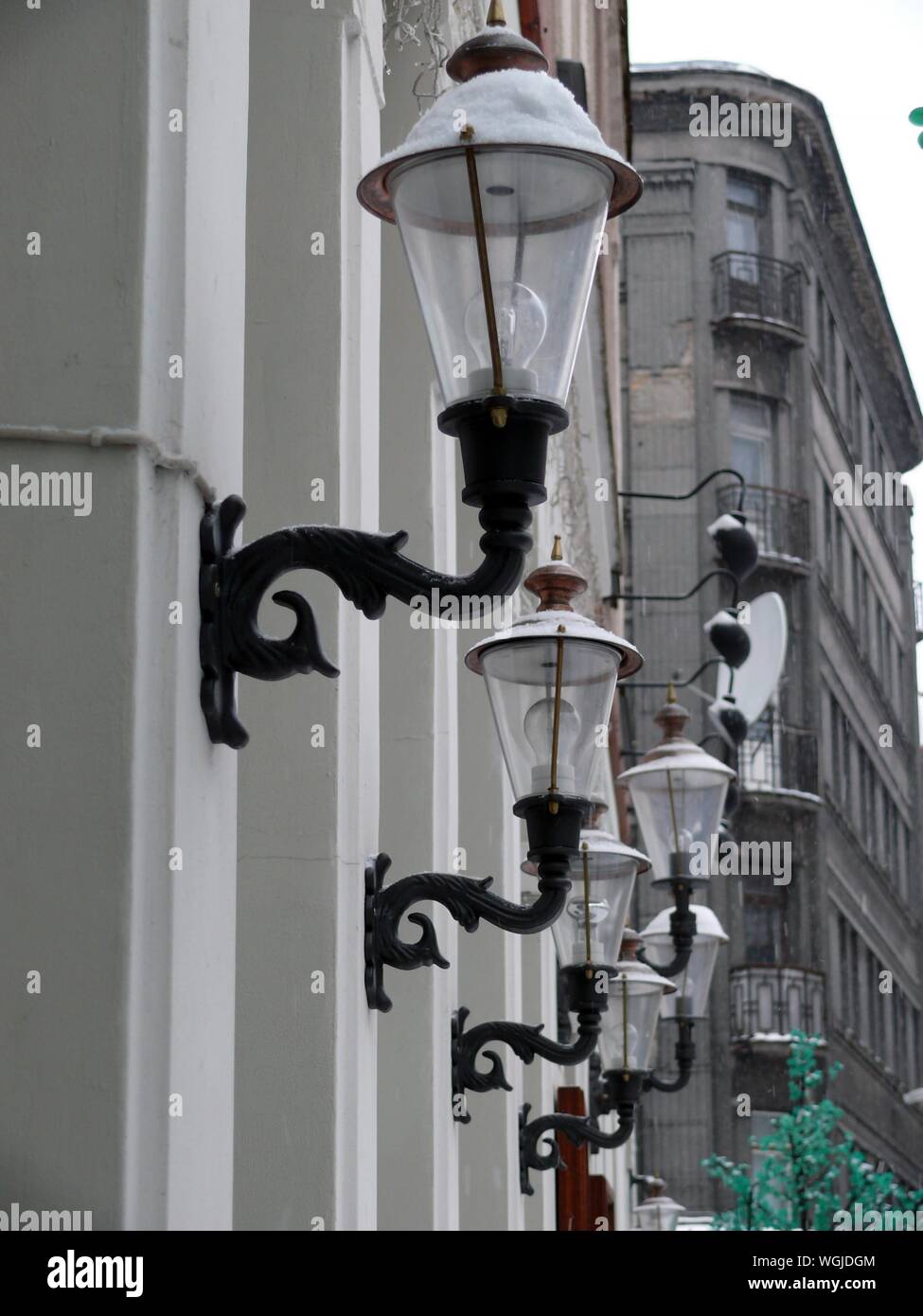 Gas Lights Mounted On Buildings In City Stock Photo Alamy