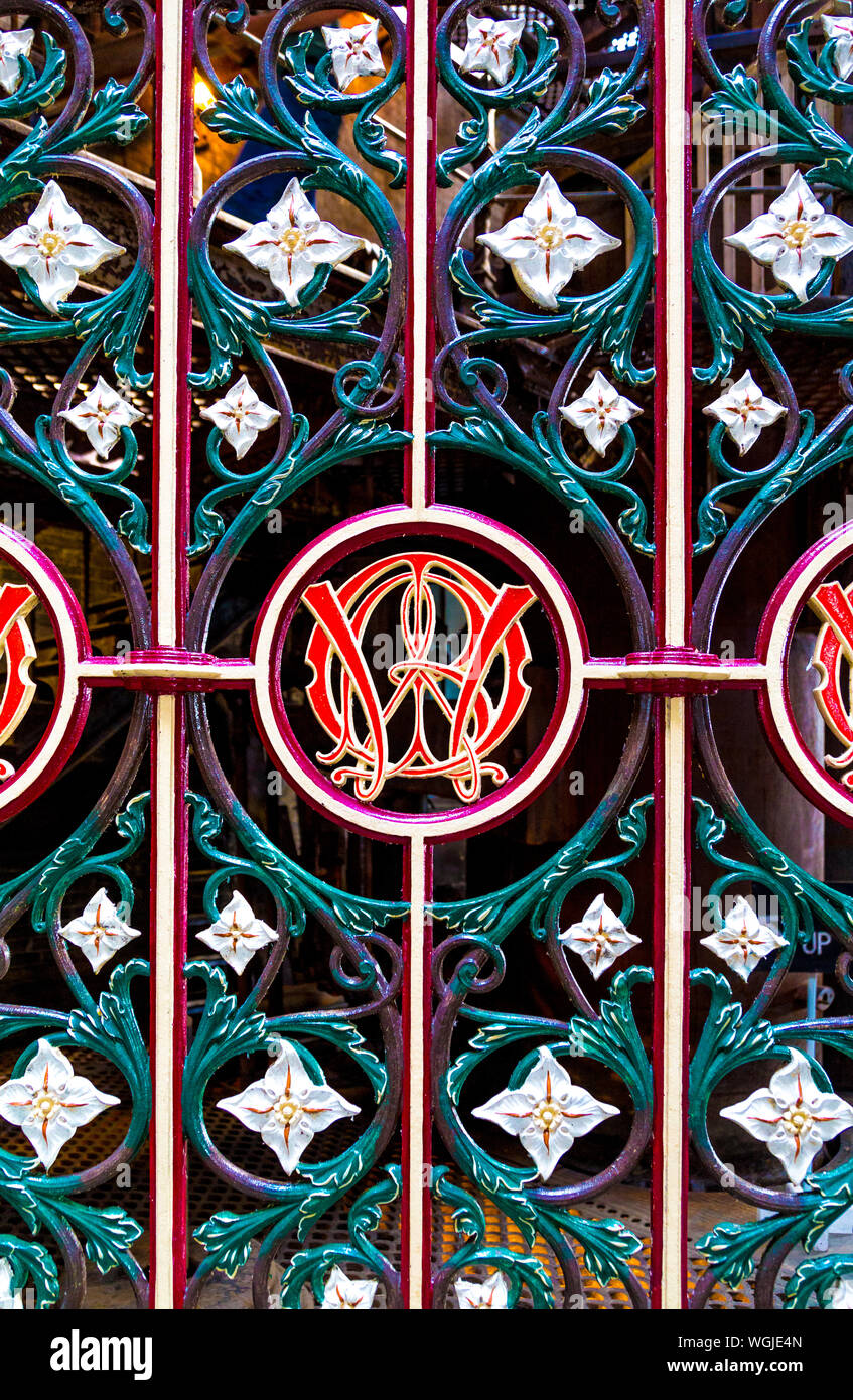 Restored decorative cast ironwork at the Victorian Crossness Pumping Station, UK Stock Photo