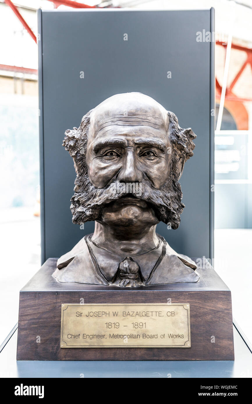 Sculpture of head os Sir Joseph Bazalgette at Crossness Pumping Station, UK Stock Photo