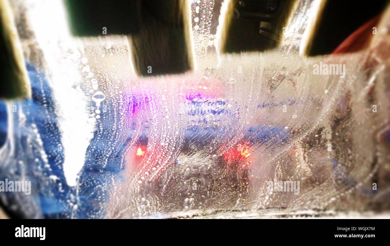Soap Sud On Windshield During Car Wash Stock Photo