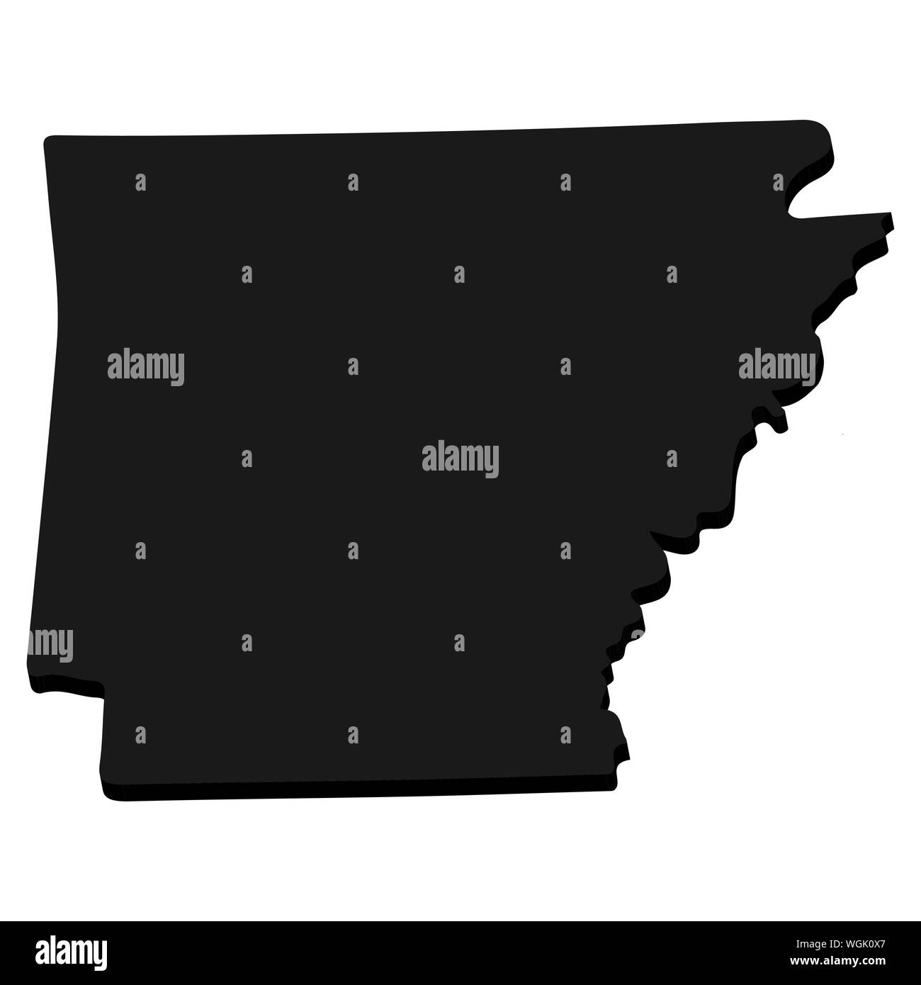 3D Map silhouette of the U.S. state of Arkansas .Vector illustration