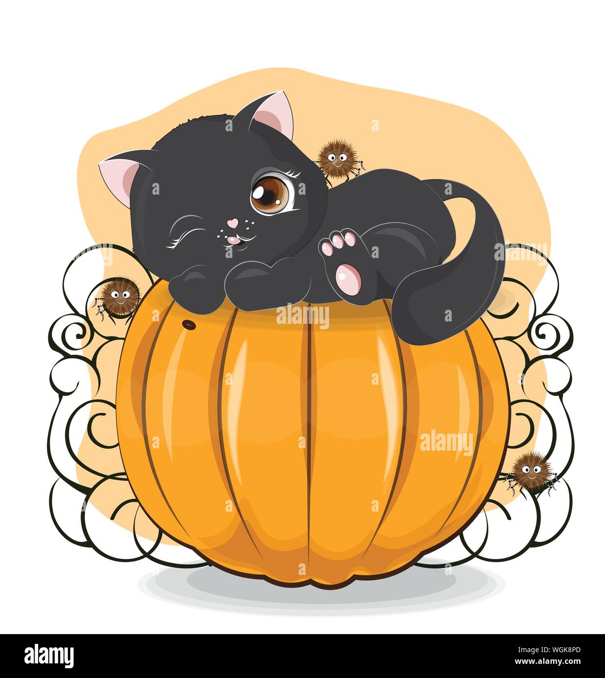 Halloween orange icon of two black cats in mirror Vector Image