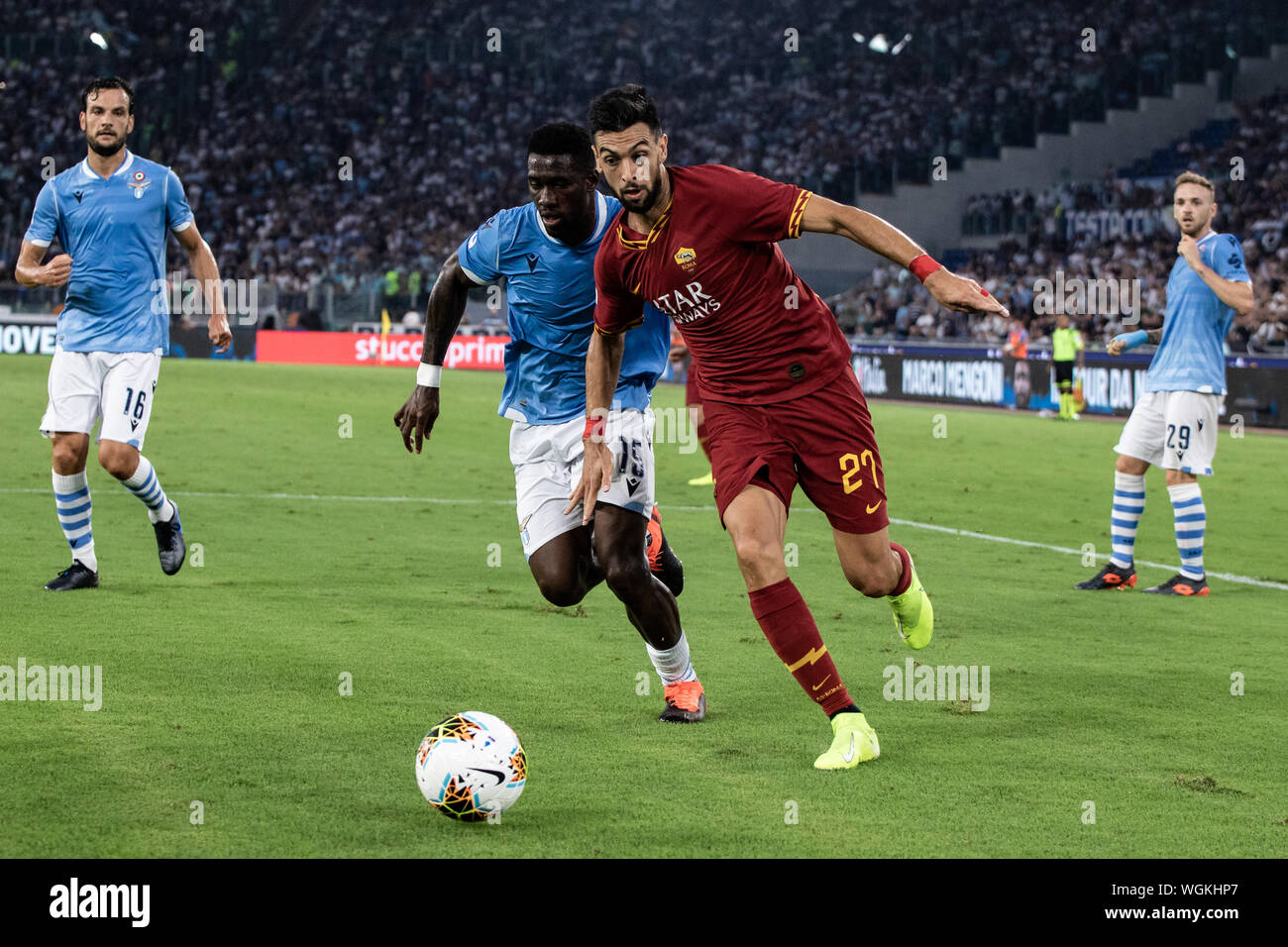 Javier Matias Pastore of AS Roma in action during the Serie A match between Lazio and AS Roma at Olimpico Stadium.(Final score: Lazio 1:1 AS Roma) Stock Photo