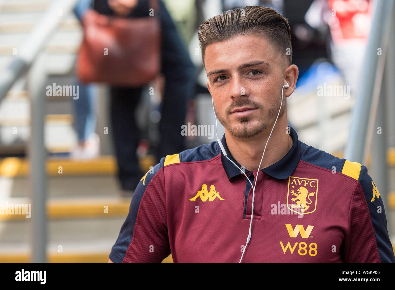 LONDON, ENGLAND - AUGUST 31: Jack Grealish of Aston Villa arrived for the Premier League match between Crystal Palace and Aston Villa at Selhurst Park on August 31, 2019 in London, United Kingdom. (Photo by Sebastian Frej/MB Media) Stock Photo