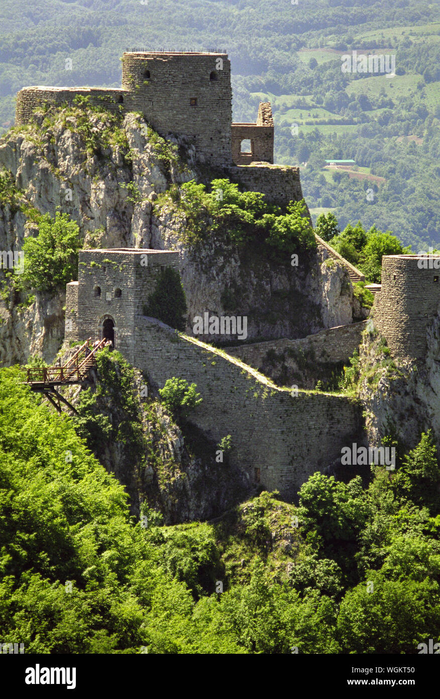 Srebrenik Fortress is Bosnia's medieval castle, first time in history mentioned in 1333 as birth place of Bosnian king Kotromanic . Stock Photo
