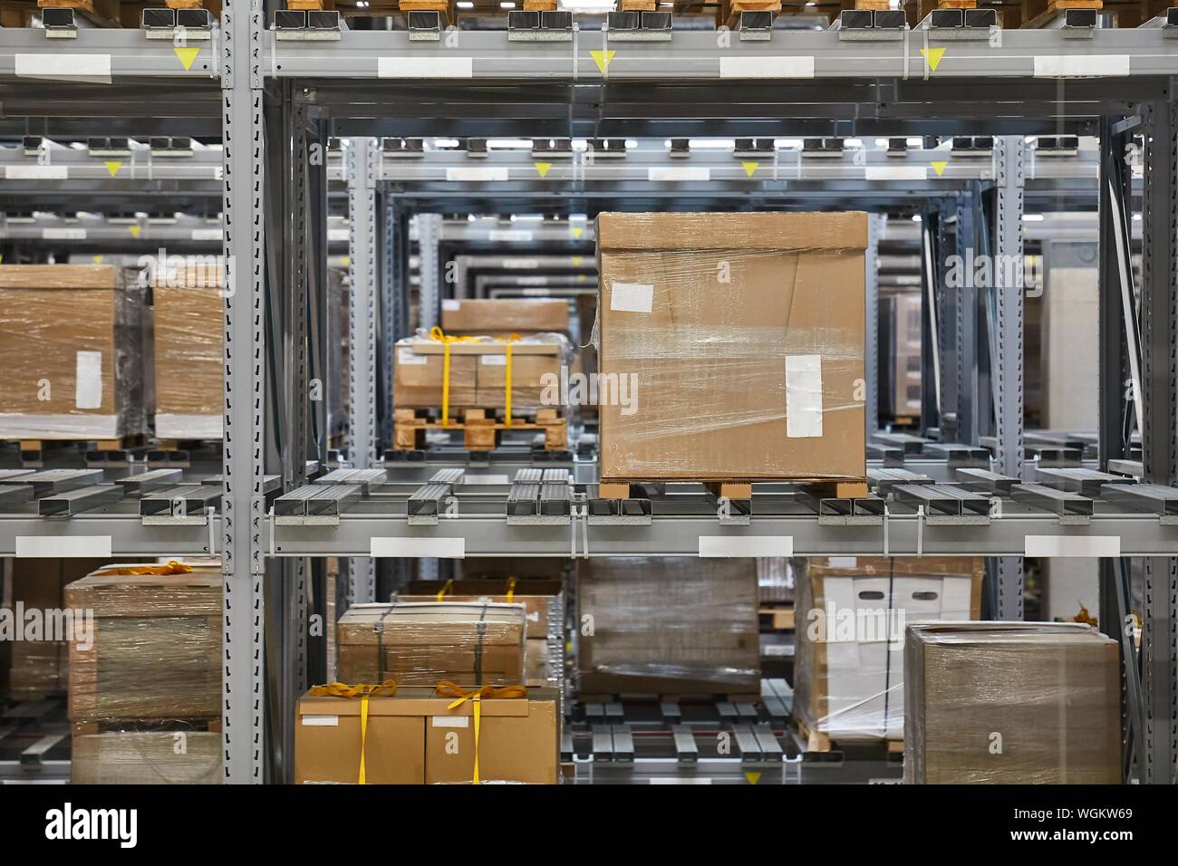 Warehouse with stocked shelves Stock Photo Alamy
