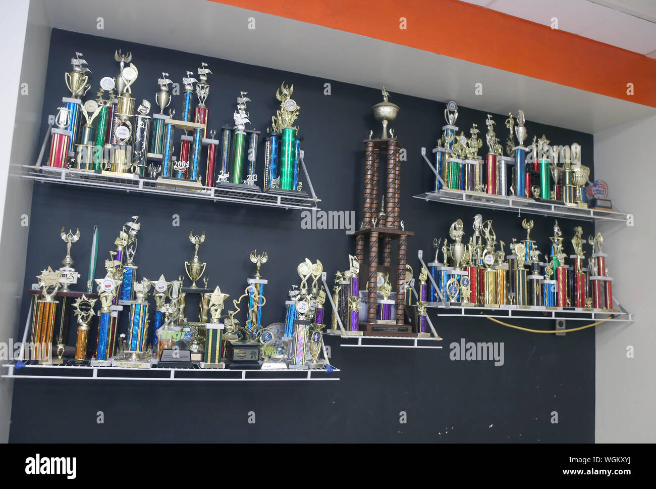 A trophy case in a high school hallway Stock Photo - Alamy