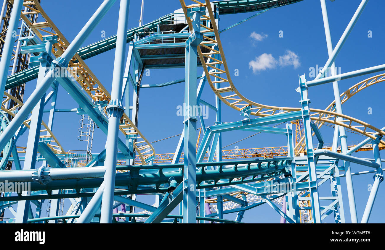 Part Of A Roller Coaster In Amusement Park Stock Photo - Alamy