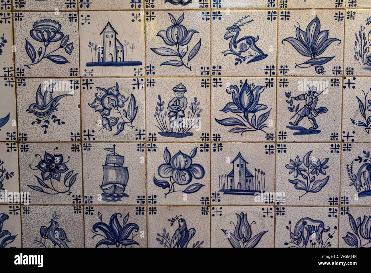 Lisbon, Portugal - July 26, 2019: Vintage azulejos, traditional Portuguese tiles Stock Photo