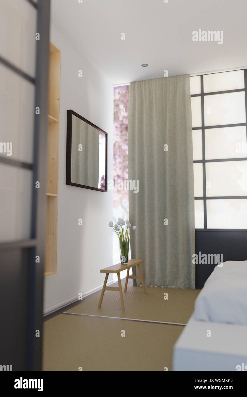3d rendering of traditional japanese bedroom in modern style Stock Photo