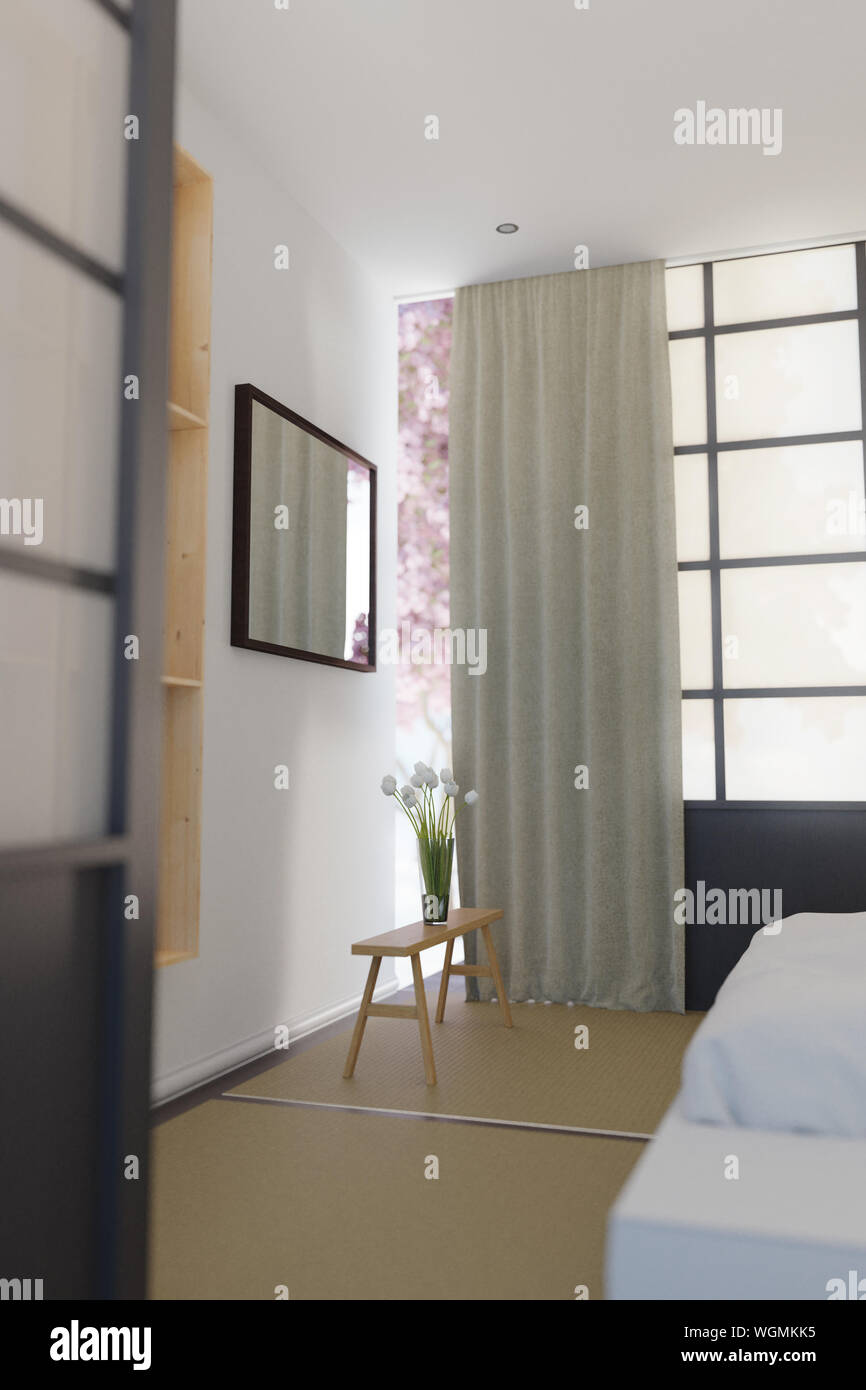 3d Rendering Of Traditional Japanese Bedroom In Modern Style