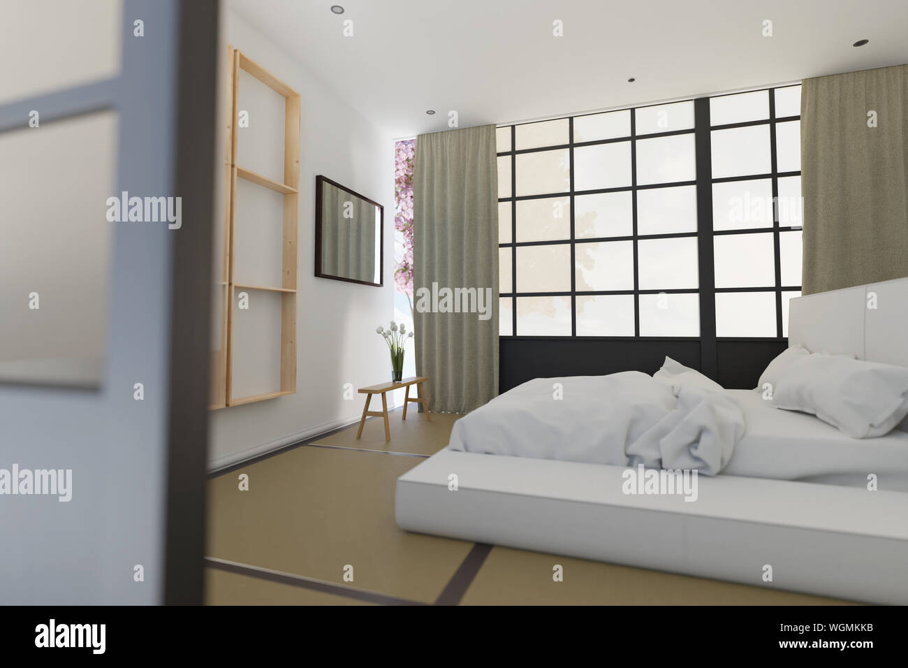 3d Rendering Of Traditional Japanese Bedroom In Modern Style
