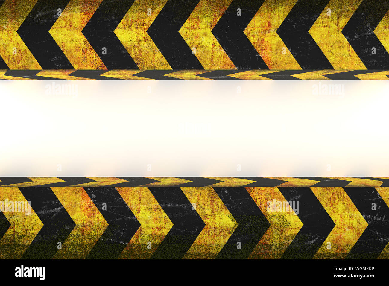 3d rendering of warning hazard grunge pattern in yellow and black color covered by moss Stock Photo