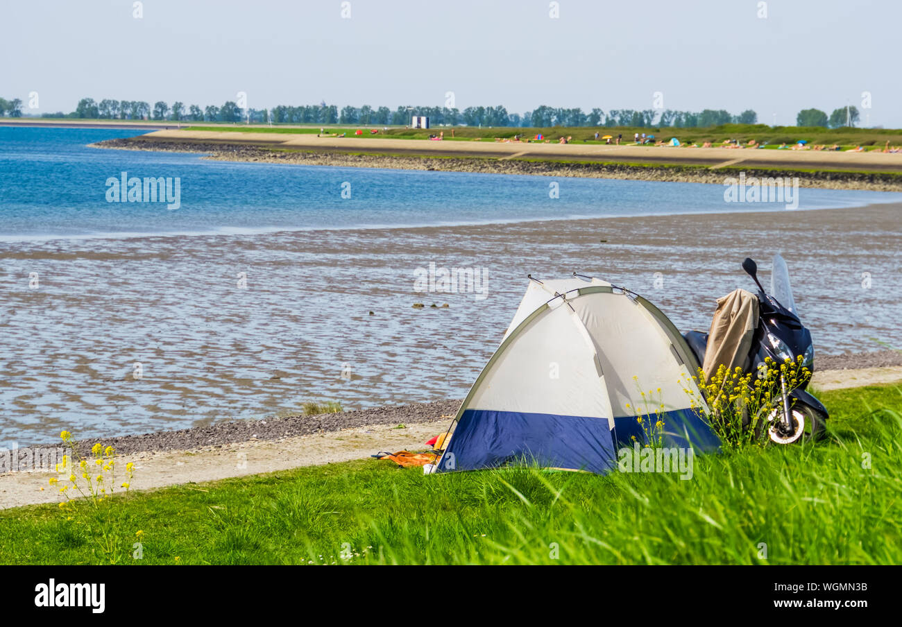 tourist camping in a tent at the beach of tholen, touristic location in  zeeland, the netherlands Stock Photo - Alamy