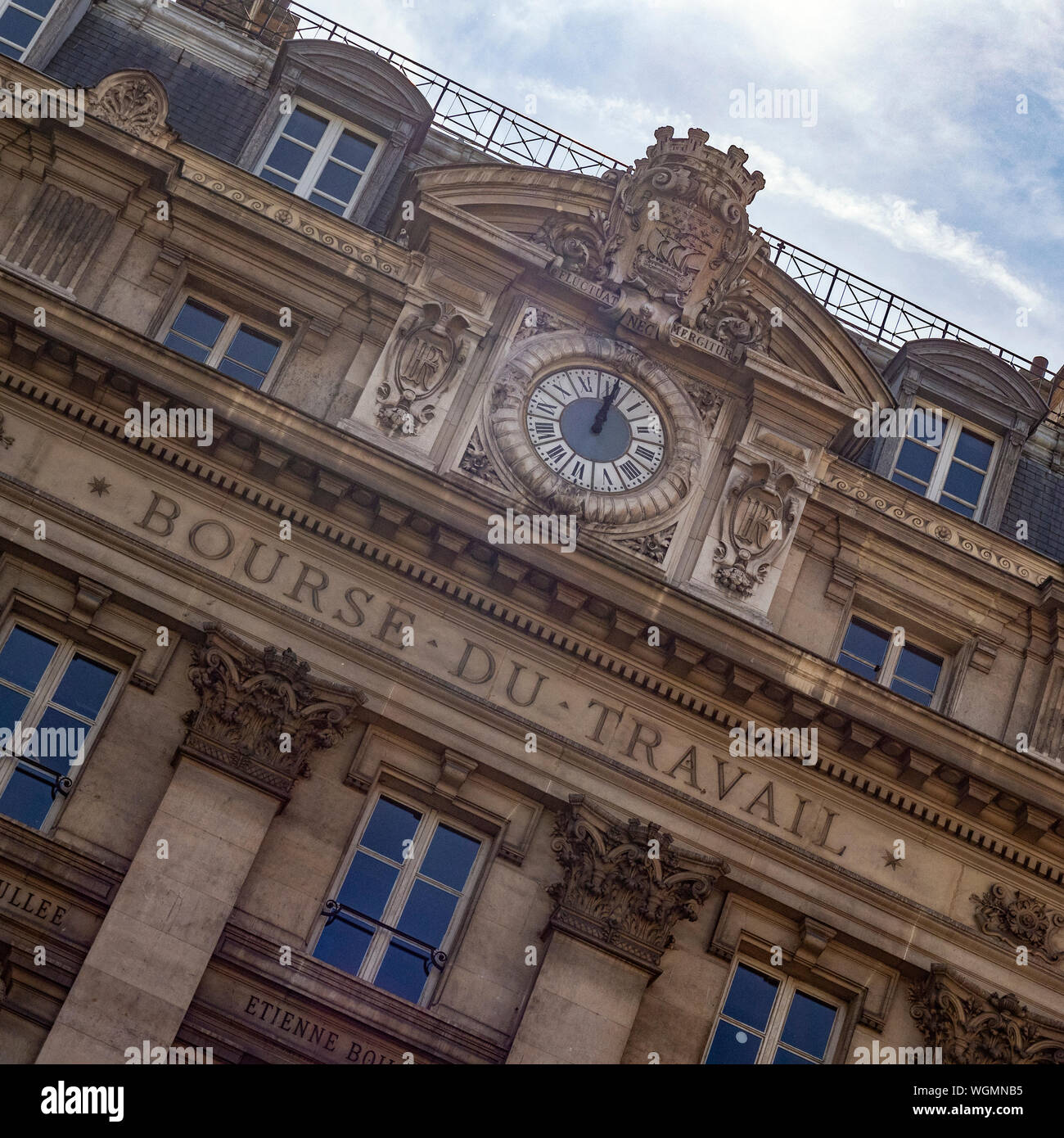 PARIS, FRANCE:  Bourse du Travail (Labour Exchange) in Rue du Chateau-d'Eau with its Classical Renaissance style clock Stock Photo
