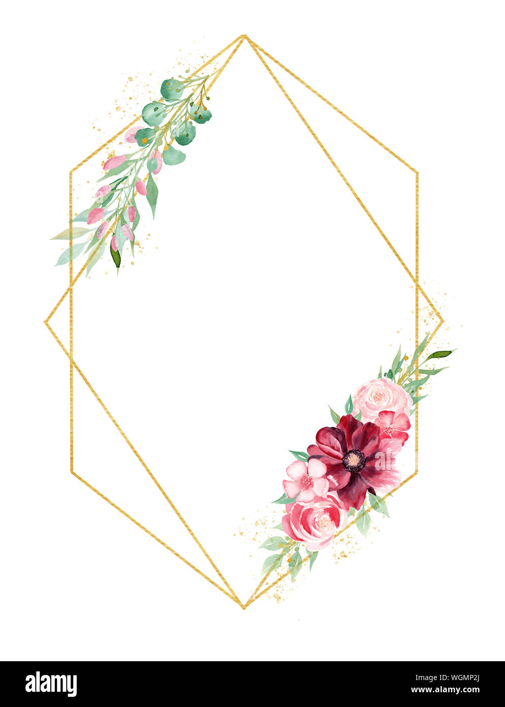 Flowers and leaves watercolor hand drawn raster frame template ...