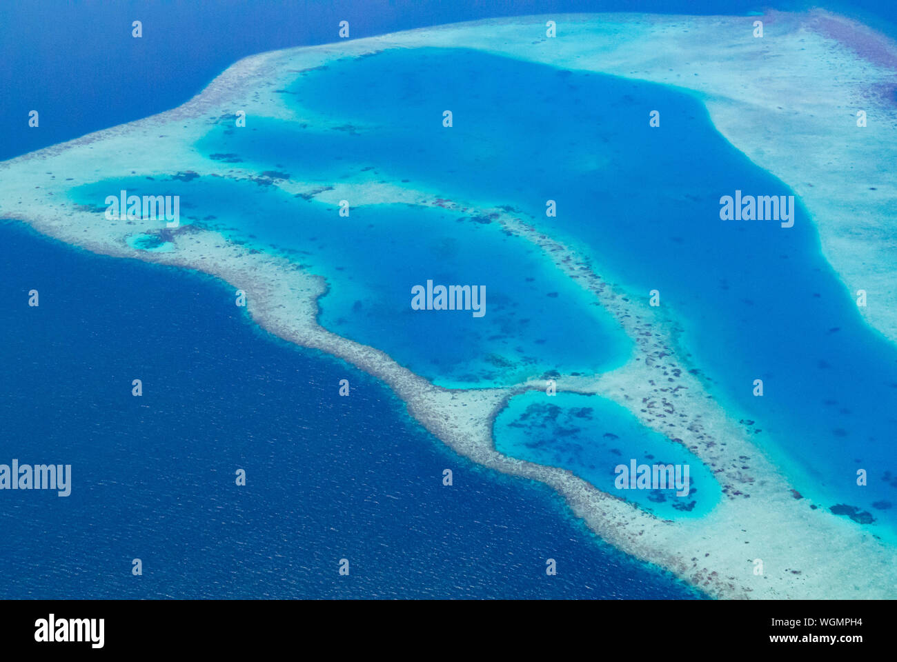 Coral reefs from sky, Maldives island Stock Photo