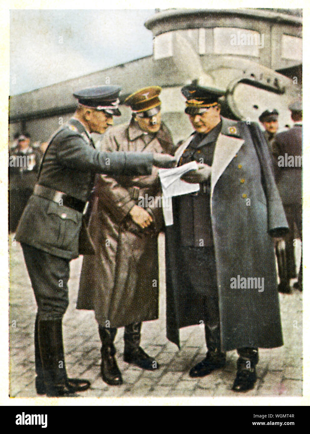 Luftwaffe, Hitler and Goering, 1936 cigarette card of the Führer and Reichsmarshall Herman Göring at a demonstration of the German Air Force Stock Photo