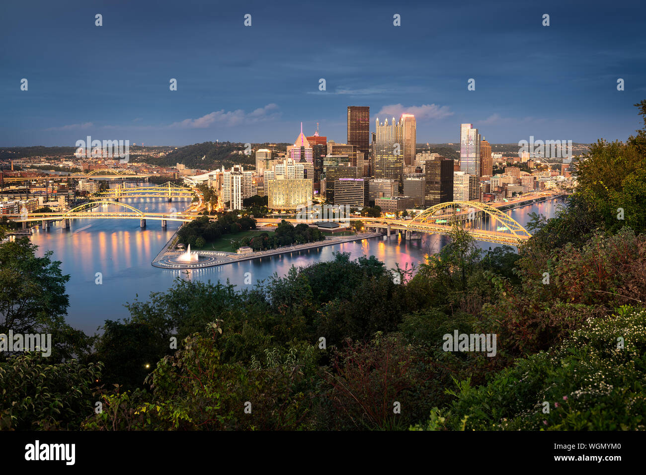 Evening view of Pittsburgh from the top of the Duquesne Incline in