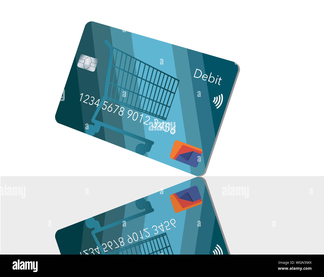 A mock generic debit bank card for making retail purchases has a