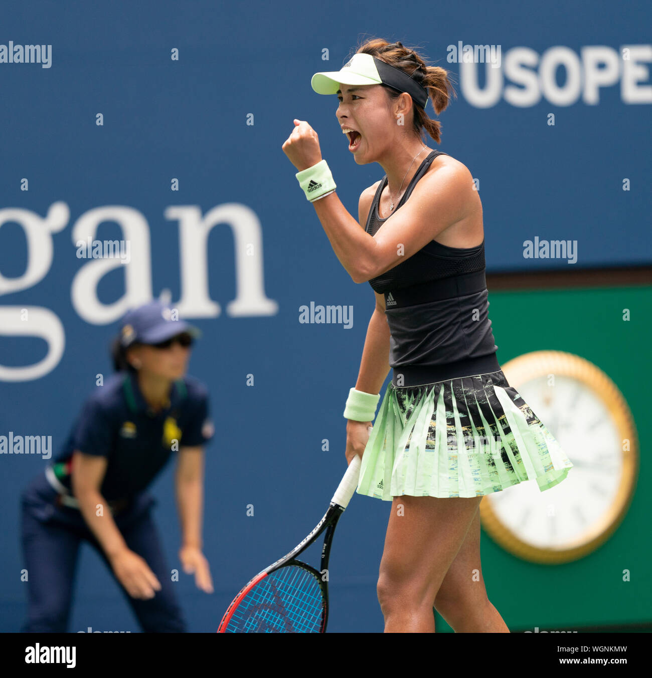 New York, NY - September 1, 2019: Qiang Wang (China) reacts during round 4 of US Open Championship against Ashleigh Barty (Australia) at Billie Jean King National Tennis Center Stock Photo