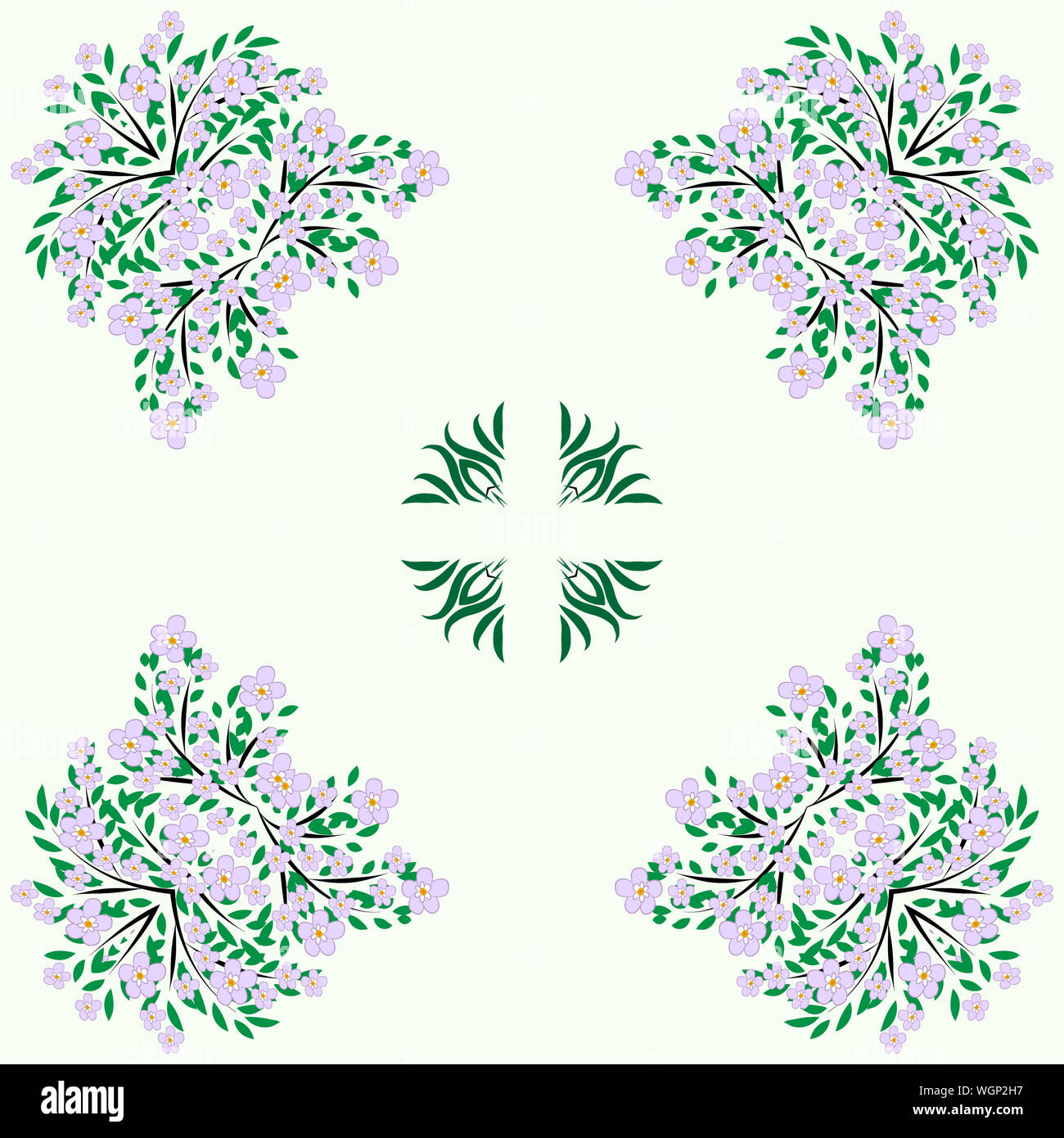 Collage from illustration, pattern. Blooming tree - graphics. A thin ...