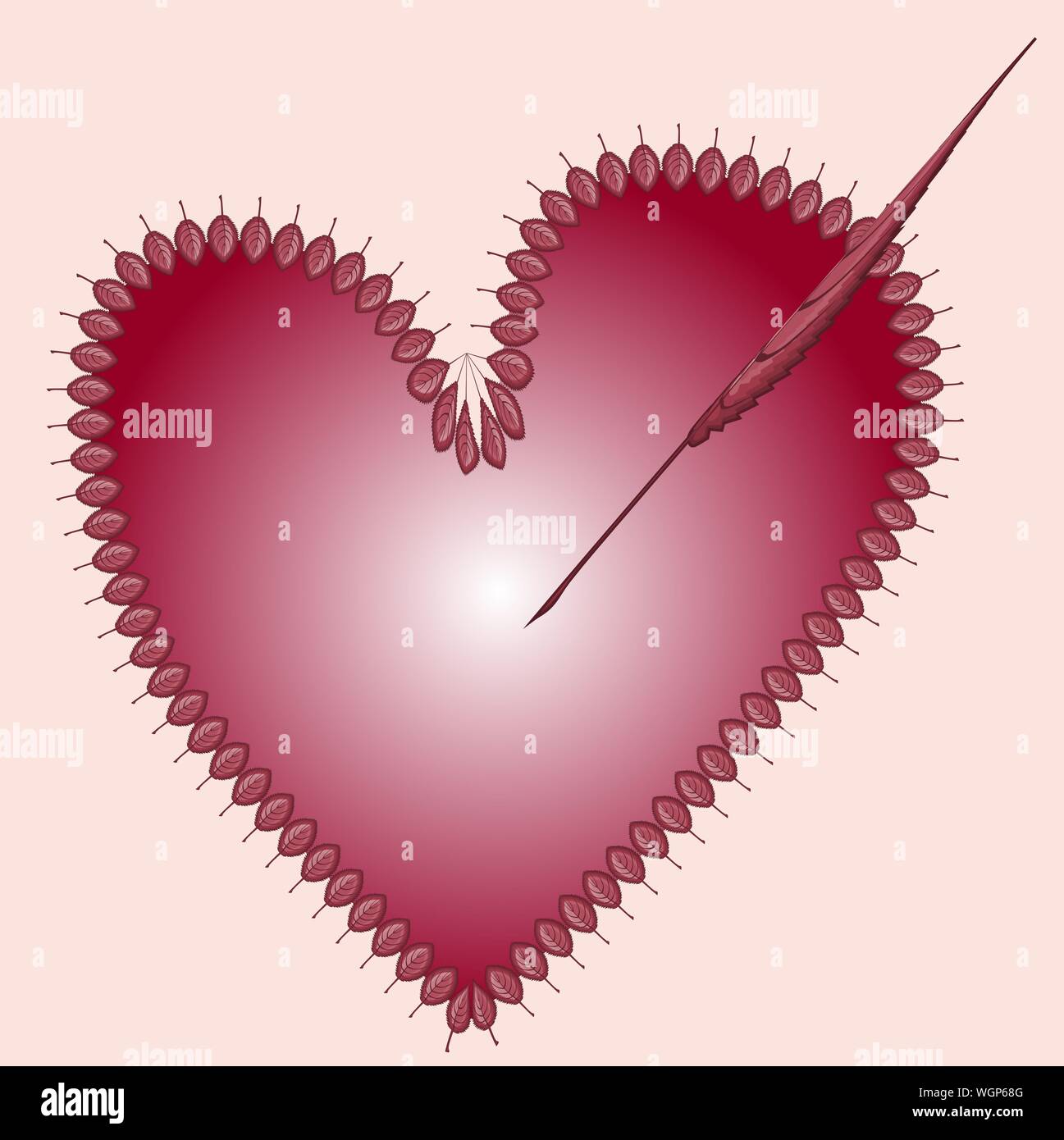 Small Red Leaves In The Form Of A Frame In The Shape Of A Heart Pierced By An Arrow From A Large Leaf The Illustration On The Theme Golden Autumn Has Small Red Leaves In The Form Of A Frame In The Shape Of A Heart Pierced By An Arrow From A Large Leaf The Illustration On The Theme Golden Autumn Has
