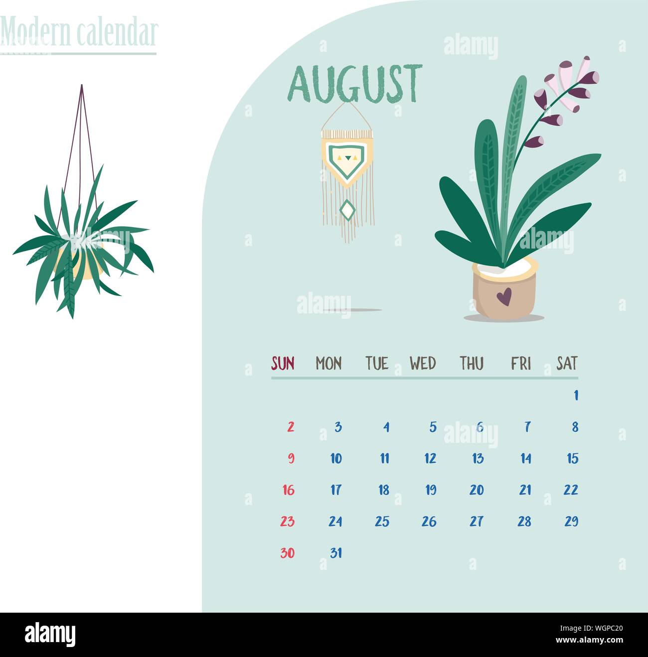 Monthly Calendar 2020 Cute Printable Creative Template With Beauty And Floral Elements Plants And Home Garden Tren Modern Vector Illustration Prox Stock Vector Image Art Alamy calendario cute