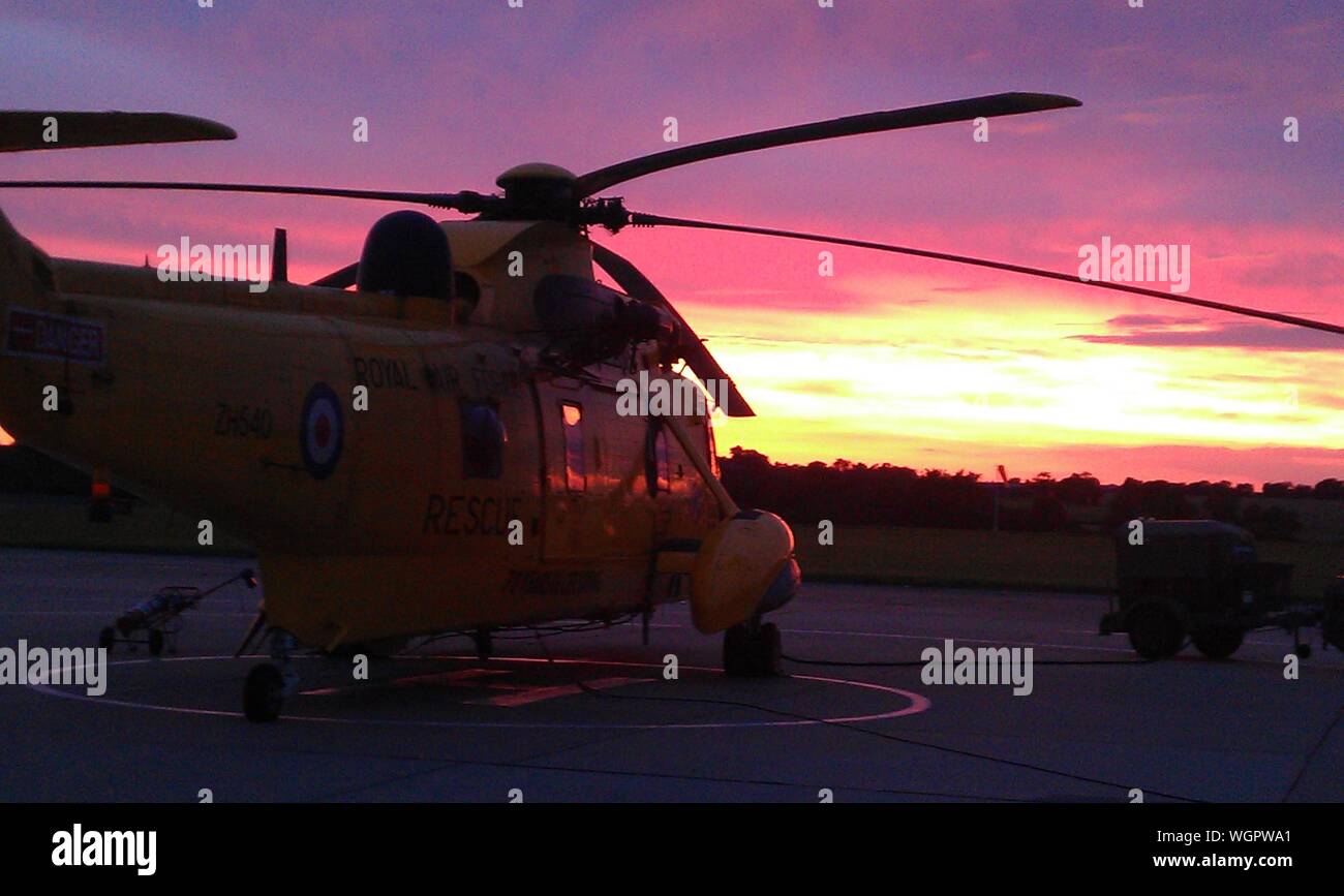 Ws-1 Sea King Against Sky During Sunset Stock Photo