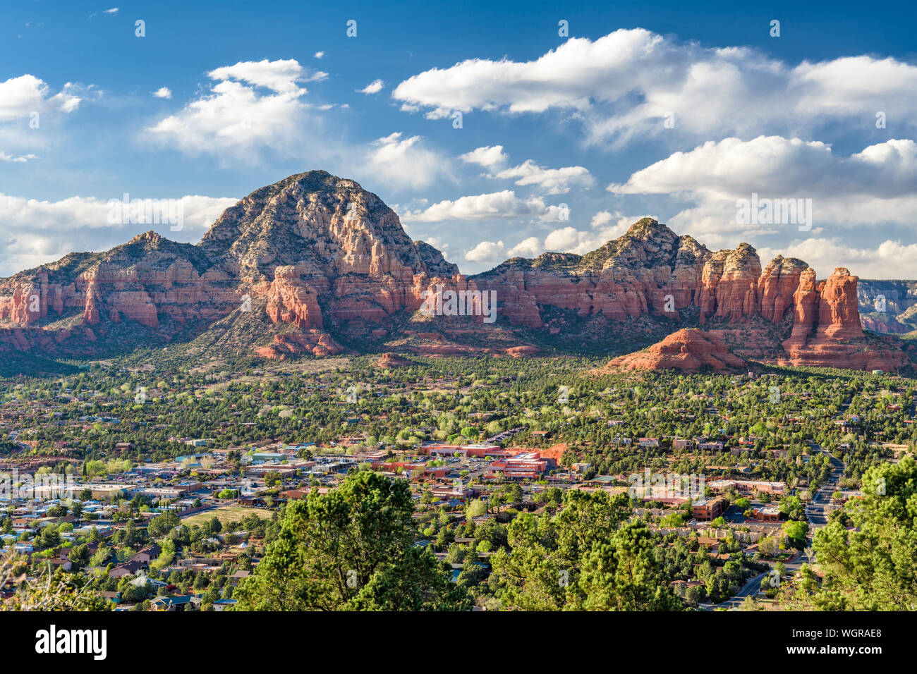 Sedona, Arizona, USA Downtown Skyline Below The Red Rock Mountains ...