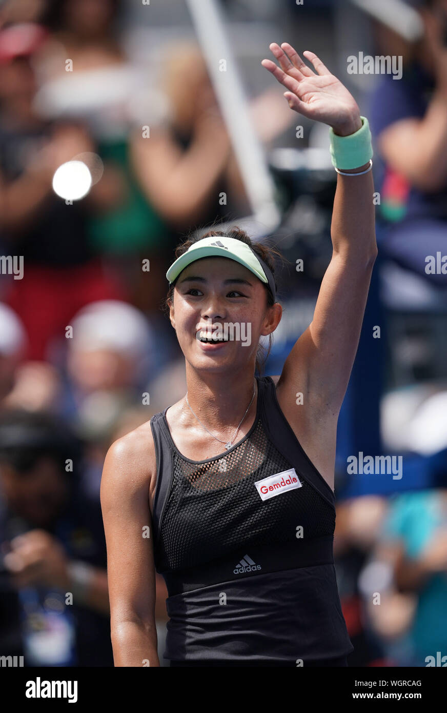 New York, USA. 1st Sep, 2019. Wang Qiang of China celebrates after the women's singles fourth round match between Wang Qiang of China and Ashleigh Barty of Australia at the 2019 US Open in New York, the United States, Sept. 1, 2019. Credit: Liu Jie/Xinhua/Alamy Live News Stock Photo