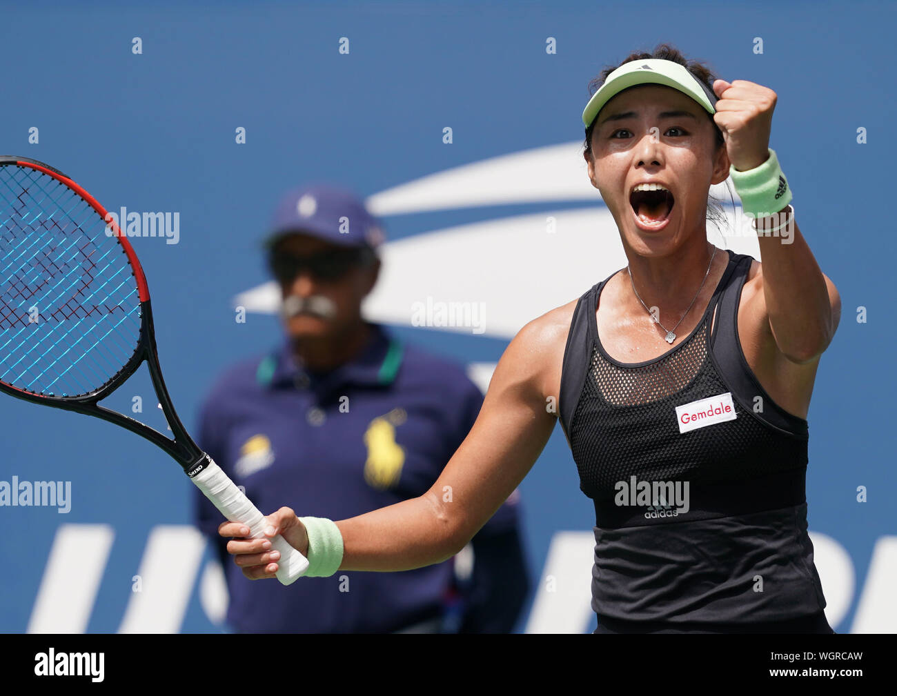 New York, USA. 1st Sep, 2019. Wang Qiang of China celebrates after the women's singles fourth round match between Wang Qiang of China and Ashleigh Barty of Australia at the 2019 US Open in New York, the United States, Sept. 1, 2019. Credit: Liu Jie/Xinhua/Alamy Live News Stock Photo