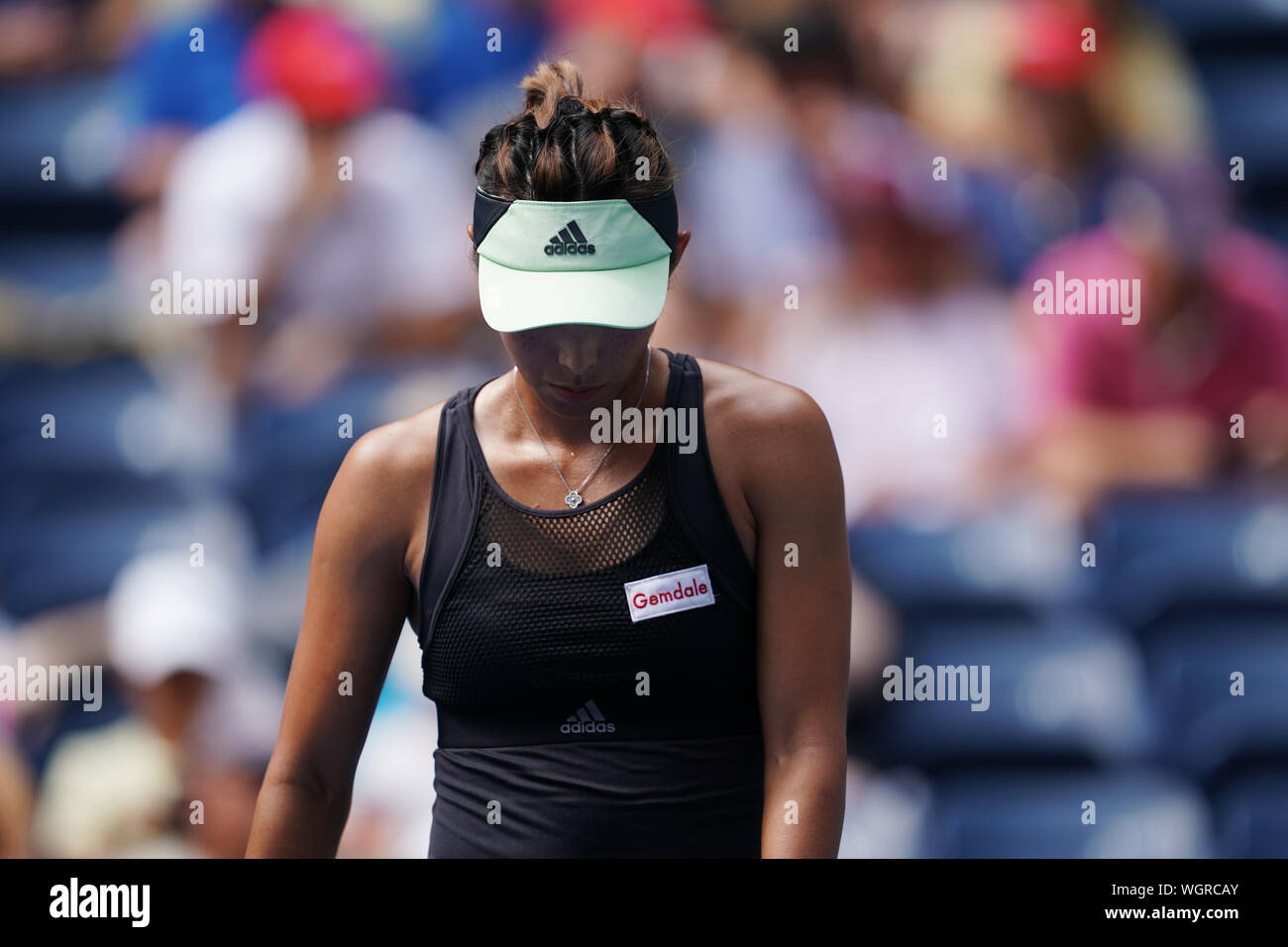 New York, USA. 1st Sep, 2019. Wang Qiang of China reacts during the women's singles fourth round match between Wang Qiang of China and Ashleigh Barty of Australia at the 2019 US Open in New York, the United States, Sept. 1, 2019. Credit: Liu Jie/Xinhua/Alamy Live News Stock Photo