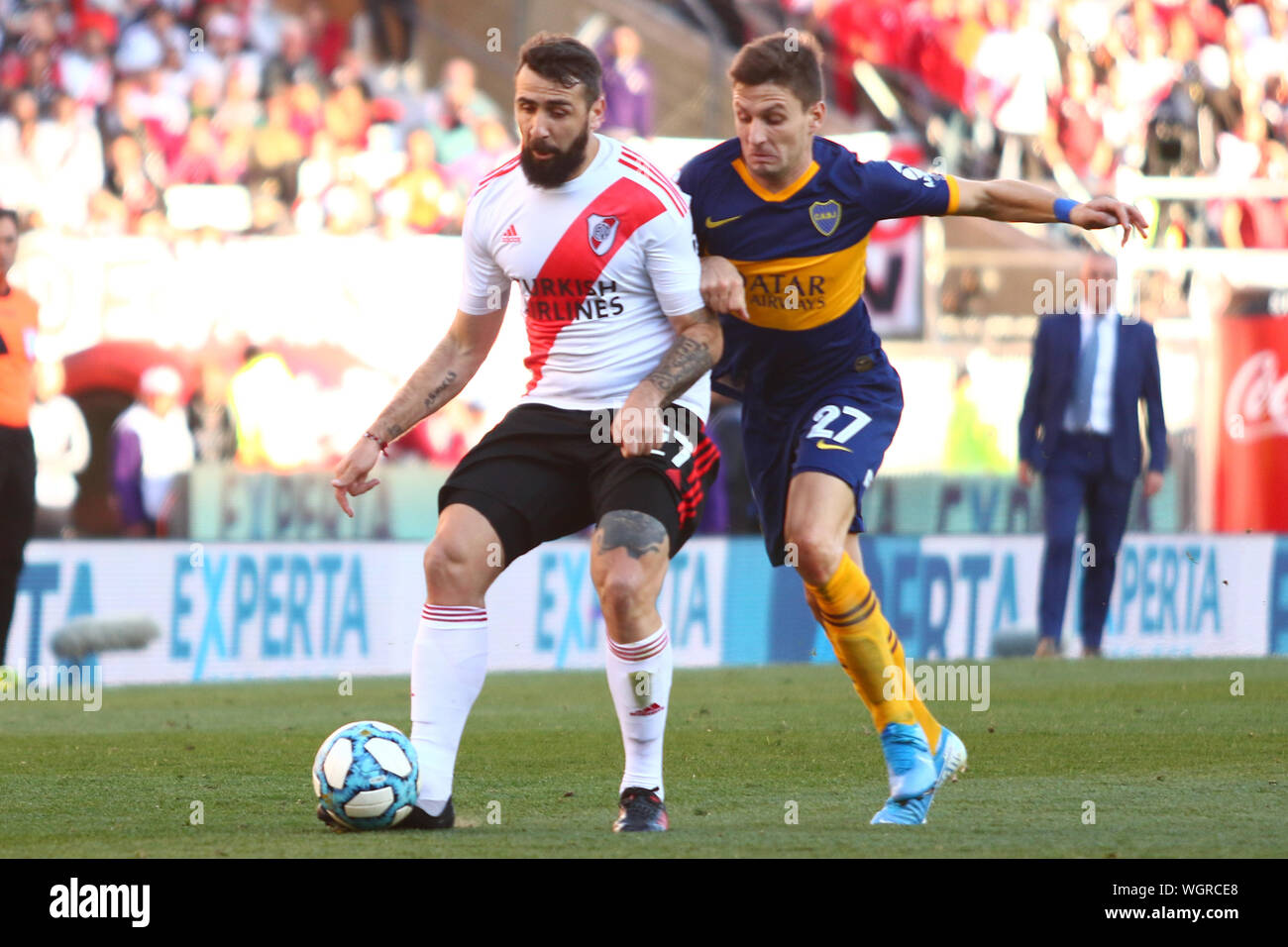 BUENOS AIRES, 01.09.2019: Lucas Pratto during the derby between River Plate and Boca Juniors for match of Superliga Argentina on Monumental Stadium An Stock Photo