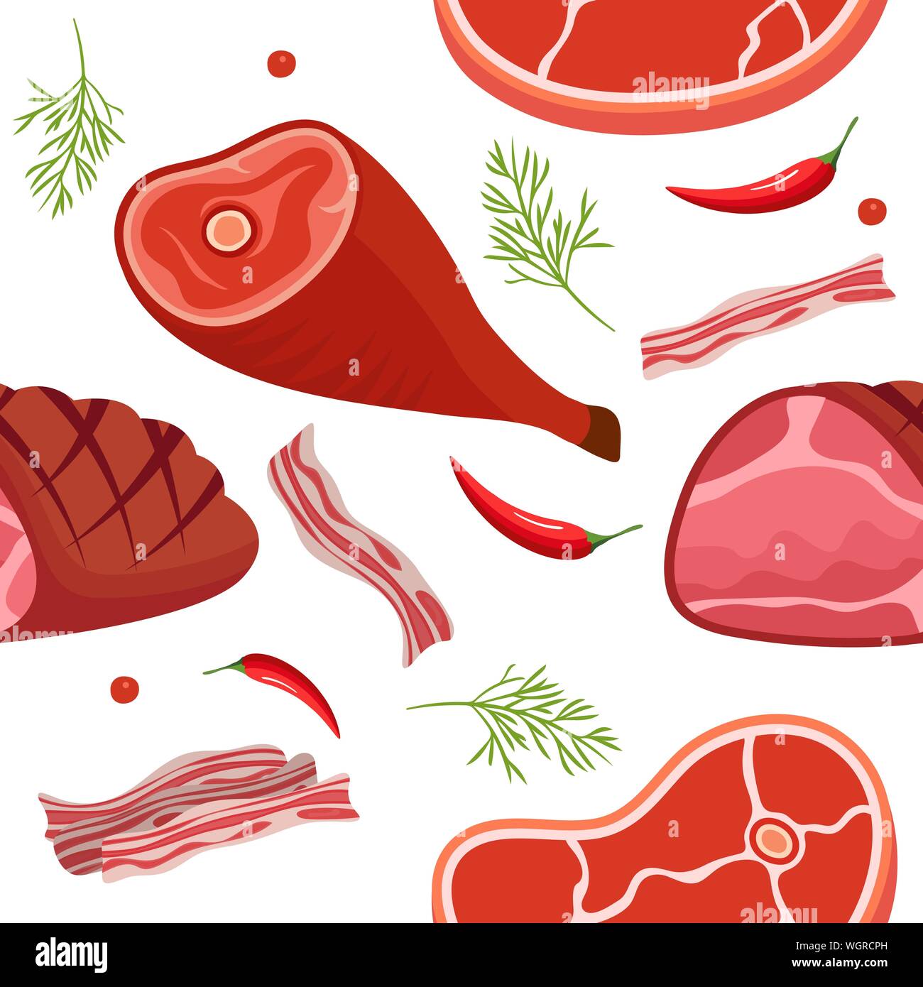 Gimmon Pattern Seamless pattern on white background with gammon, ham, bacon, steak on ...