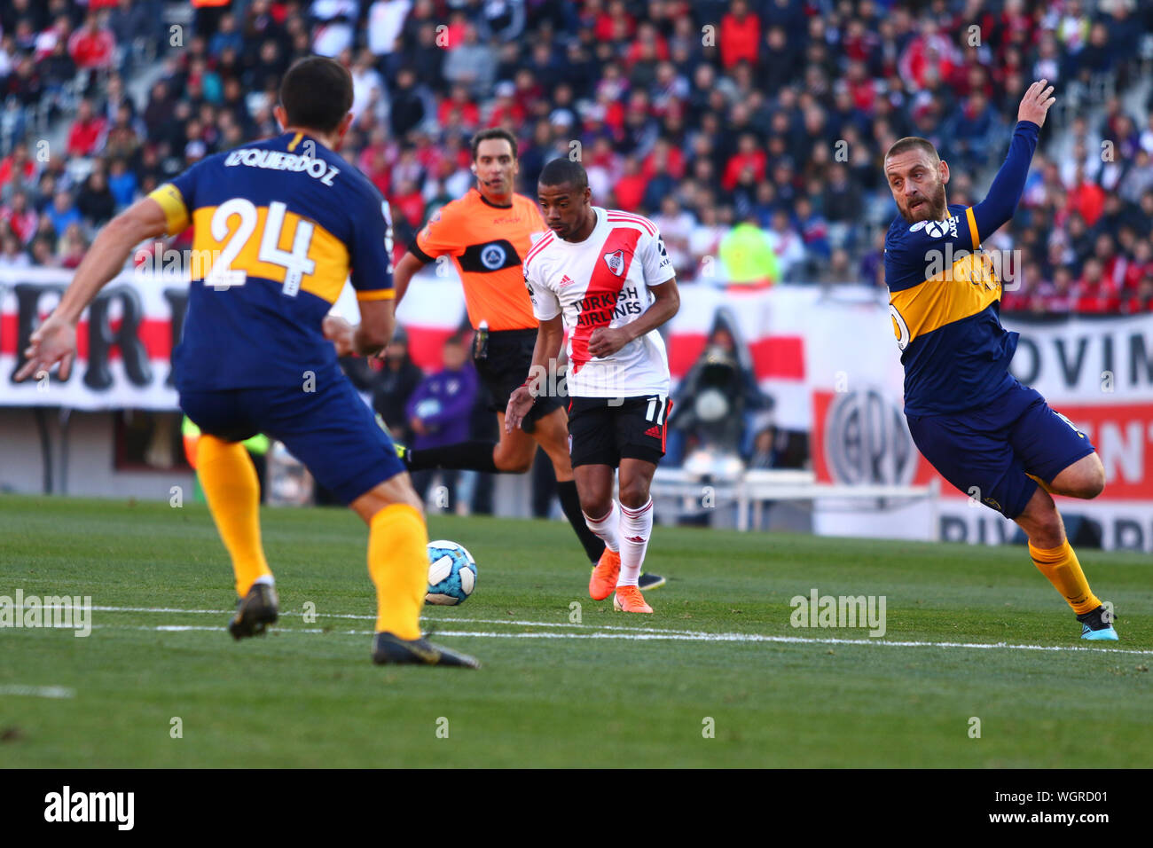 BUENOS AIRES, 01.09.2019: Nicolás De la Cruz during the derby between River Plate and Boca Juniors for match of Superliga Argentina on Monumental Stad Stock Photo