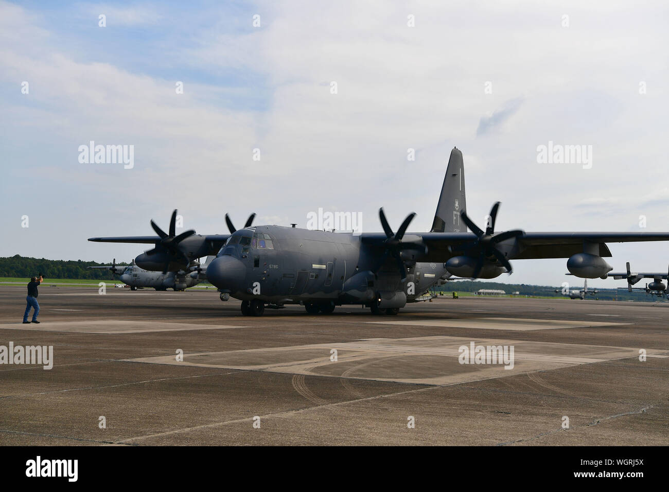 An HC-130J Combat King II aircraft arrives from Moody Air Force Base ...